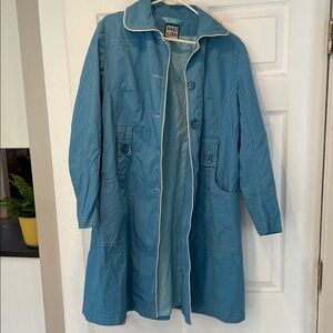 Teal Trench Coat with Contrast Piping